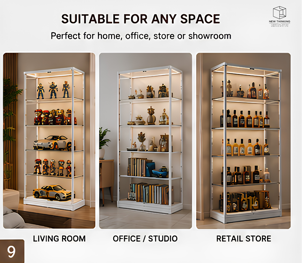 A&1029 LED Display Cabinet | Glass Display Shelf for Collectibles & Models