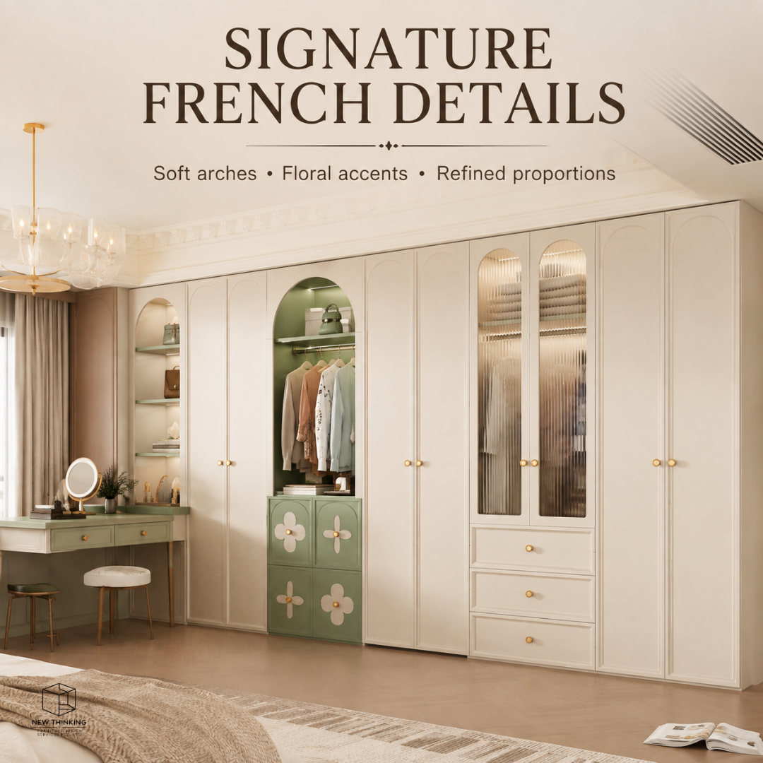 Custom French-Style Arched Wardrobe | Cream Bedroom Storage Cabinet