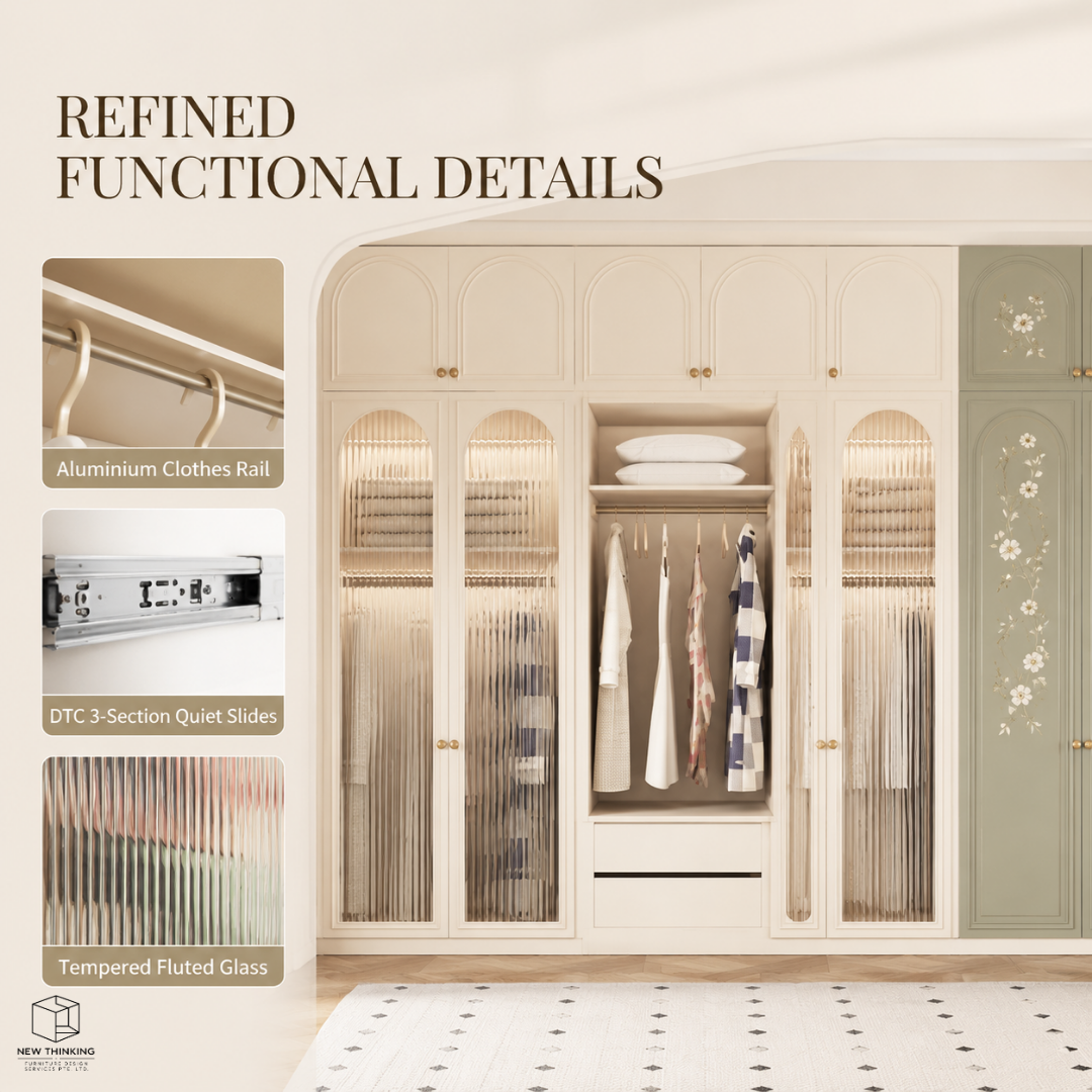 Custom French-Style Arched Wardrobe | Cream Bedroom Storage Cabinet