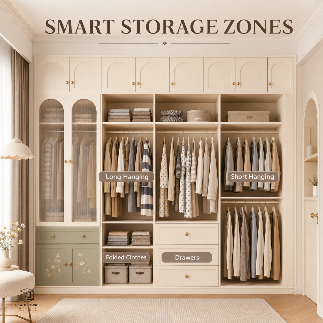 Custom French-Style Arched Wardrobe | Cream Bedroom Storage Cabinet