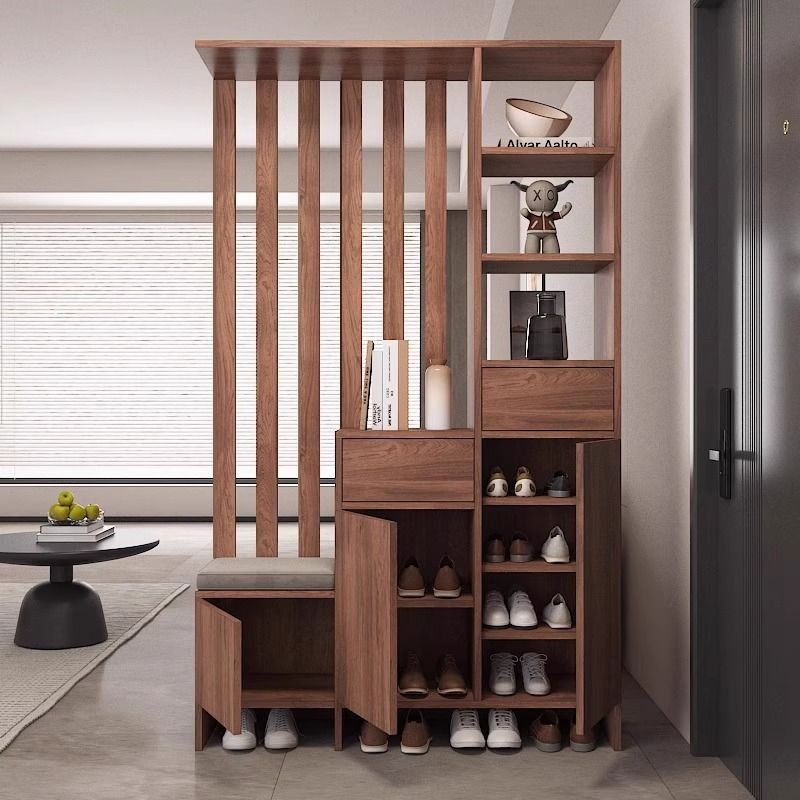 Chinese-style solid wood entryway cabinet directly facing the door, living room partition screen, entrance shoe cabinet, household entryway storage cabinet.