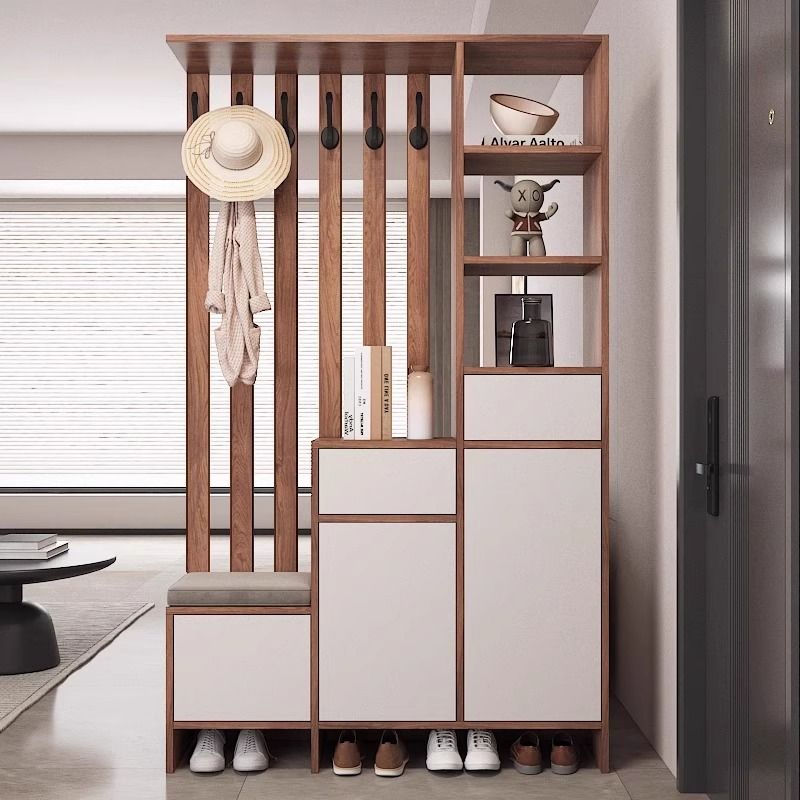 Chinese-style solid wood entryway cabinet directly facing the door, living room partition screen, entrance shoe cabinet, household entryway storage cabinet.