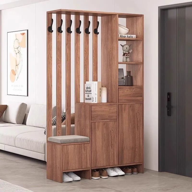 Chinese-style solid wood entryway cabinet directly facing the door, living room partition screen, entrance shoe cabinet, household entryway storage cabinet.