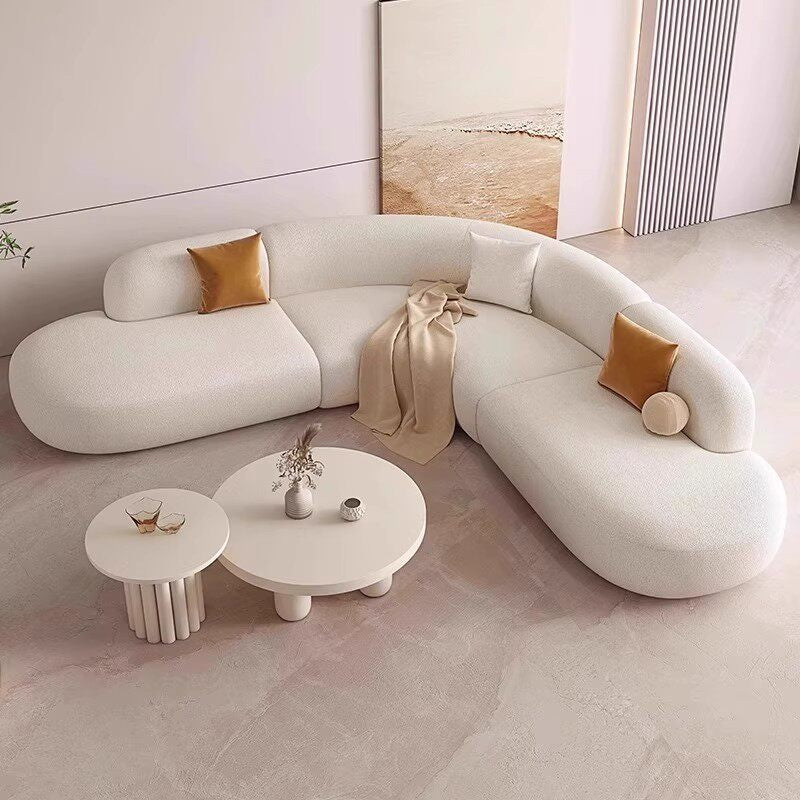 Cream-style Cat Claw Fabric Large Nordic Internet Celebrity Ins-style Curved Sofa for Beauty Salons, Hotels, and Lounge Areas