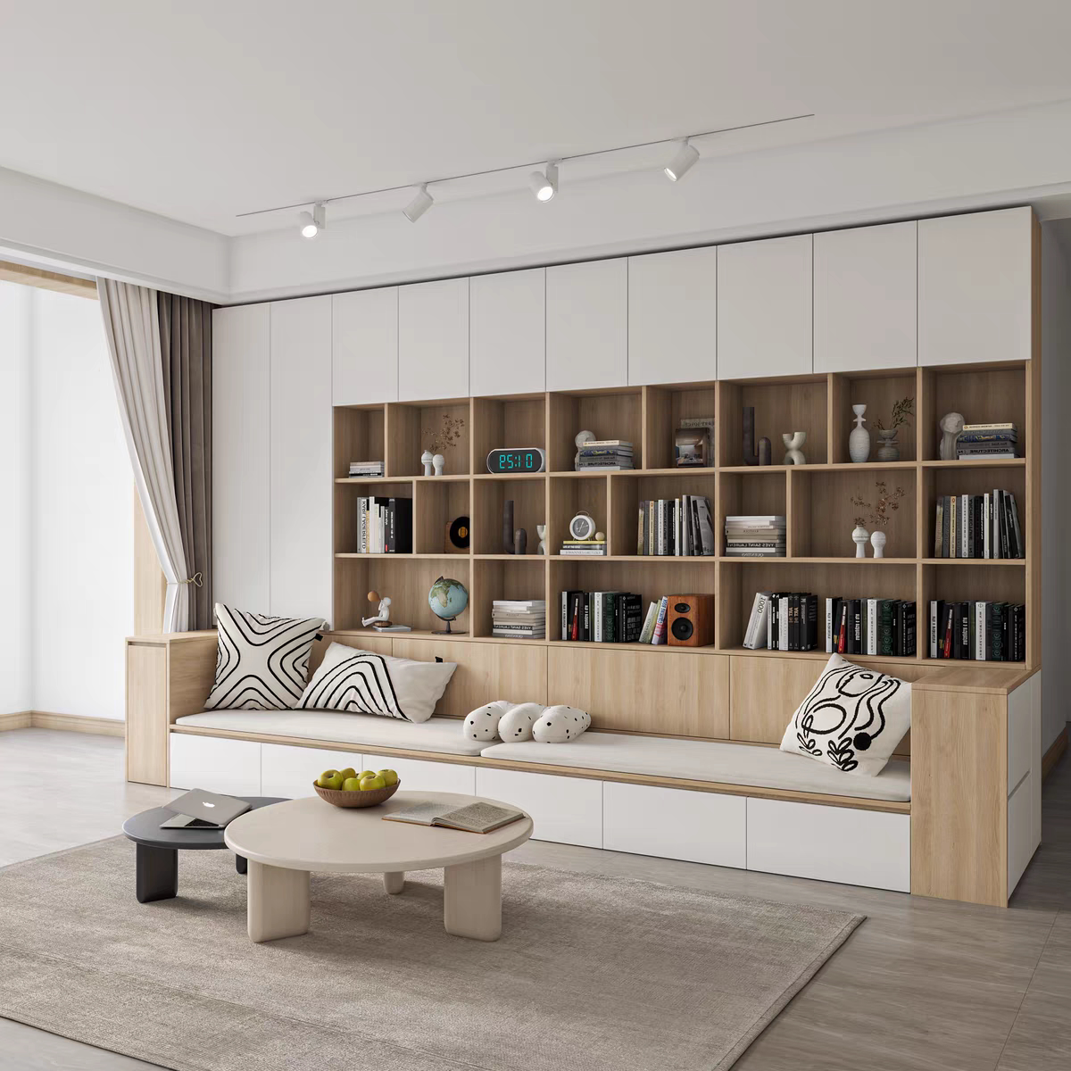 Sofa, bookshelf, integrated living room wall cabinet, bookcase combination, multi-functional household with booth seating, display shelf, background cabinet, storage cabinet