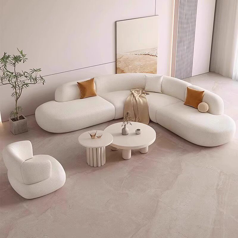 Cream-style Cat Claw Fabric Large Nordic Internet Celebrity Ins-style Curved Sofa for Beauty Salons, Hotels, and Lounge Areas