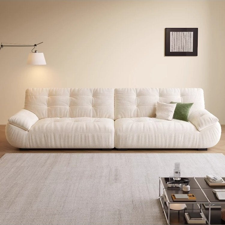 Cat-scratch Resistant Upholstered Sofa for Living Room, Cream Style, Detachable and Washable, Space Cloud Functional Chenille Cotton Linen Sofa