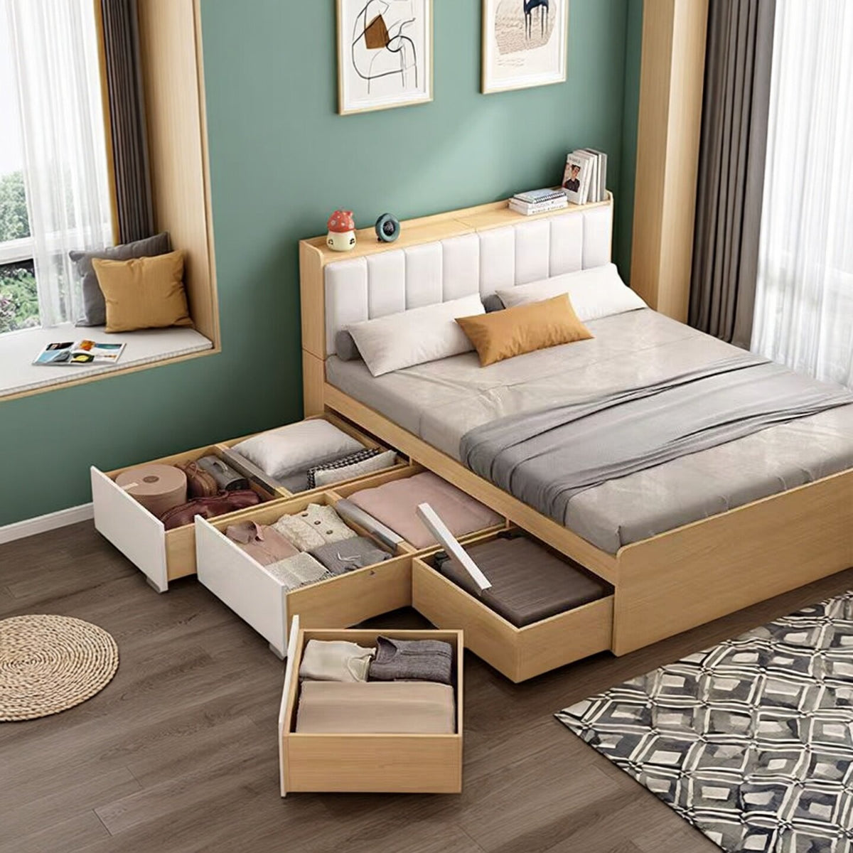 Modern Minimalist Tatami Bed, Small Room Space-Saving Storage Bed, Customizable Children's High-Box Storage Single Bed