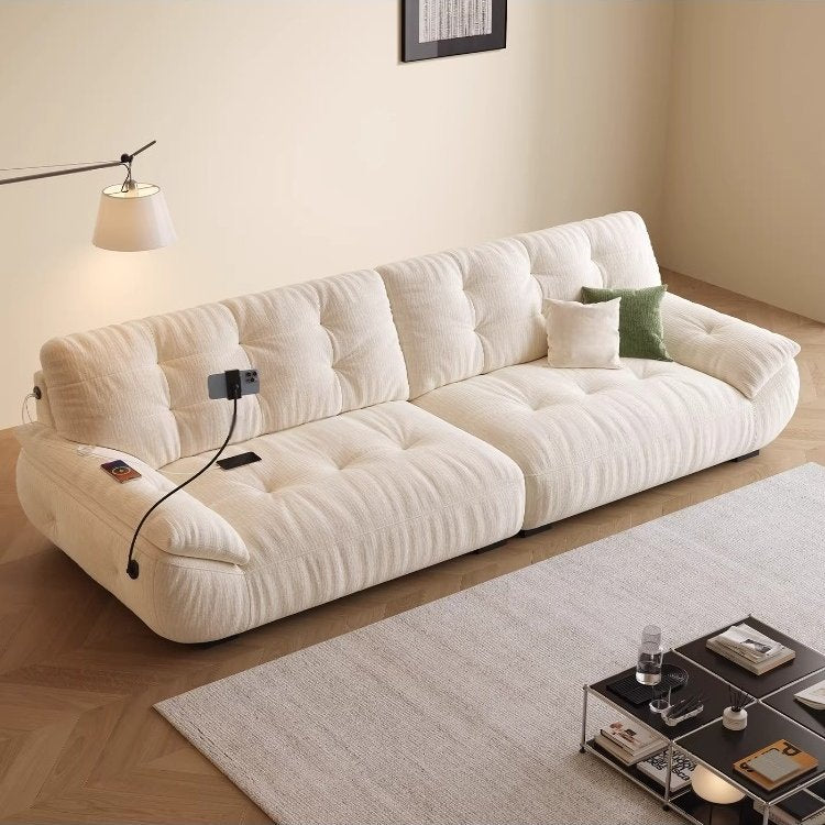 Cat-scratch Resistant Upholstered Sofa for Living Room, Cream Style, Detachable and Washable, Space Cloud Functional Chenille Cotton Linen Sofa