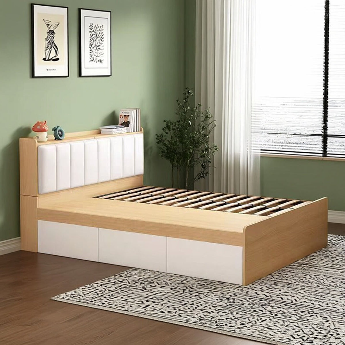 Modern Minimalist Tatami Bed, Small Room Space-Saving Storage Bed, Customizable Children's High-Box Storage Single Bed