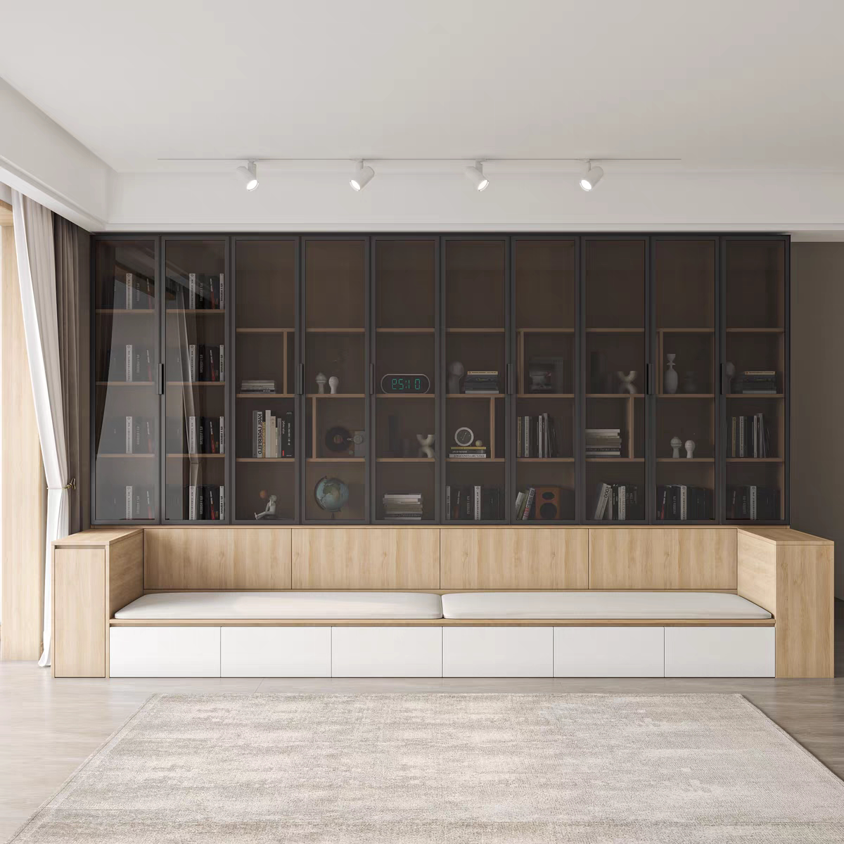 Sofa, bookshelf, integrated living room wall cabinet, bookcase combination, multi-functional household with booth seating, display shelf, background cabinet, storage cabinet