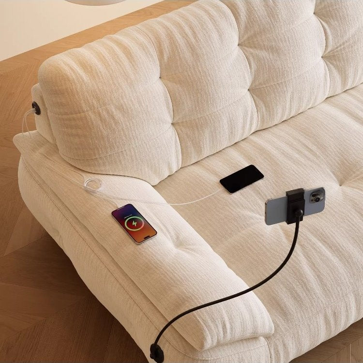 Cat-scratch Resistant Upholstered Sofa for Living Room, Cream Style, Detachable and Washable, Space Cloud Functional Chenille Cotton Linen Sofa