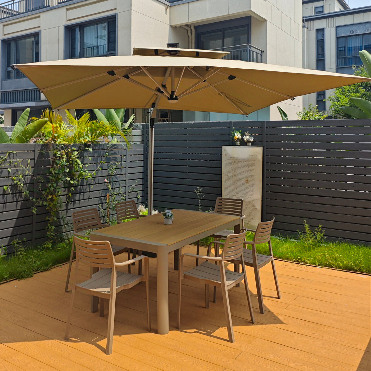 Outdoor tables and chairs, patio leisure set, suitable for homestays and commercial use, outdoor dining table, aluminum alloy and anti-corrosion wood, simple long table