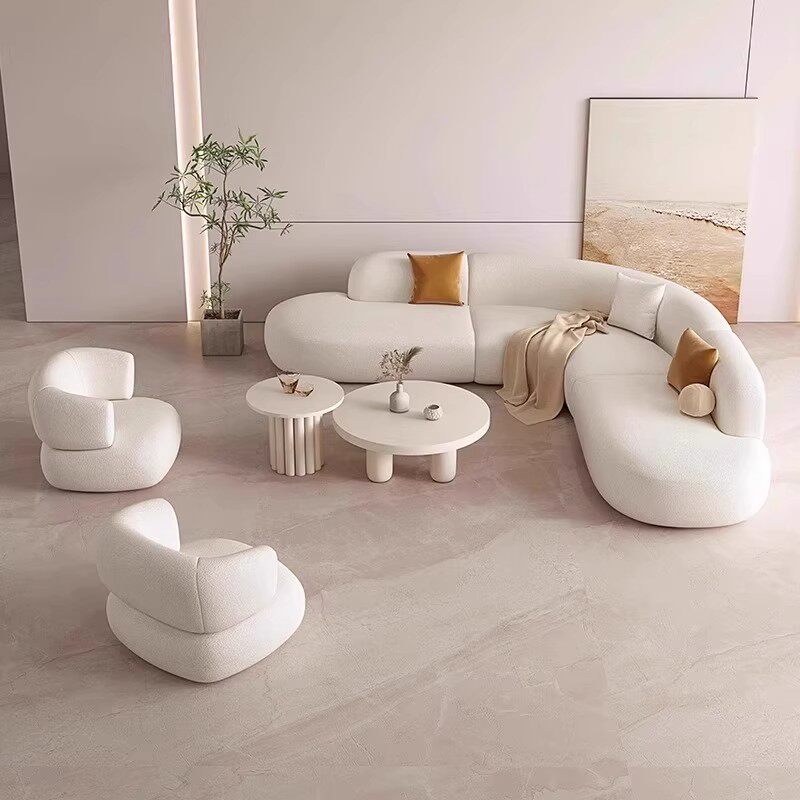 Cream-style Cat Claw Fabric Large Nordic Internet Celebrity Ins-style Curved Sofa for Beauty Salons, Hotels, and Lounge Areas