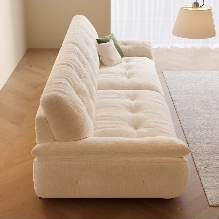 Cat-scratch Resistant Upholstered Sofa for Living Room, Cream Style, Detachable and Washable, Space Cloud Functional Chenille Cotton Linen Sofa