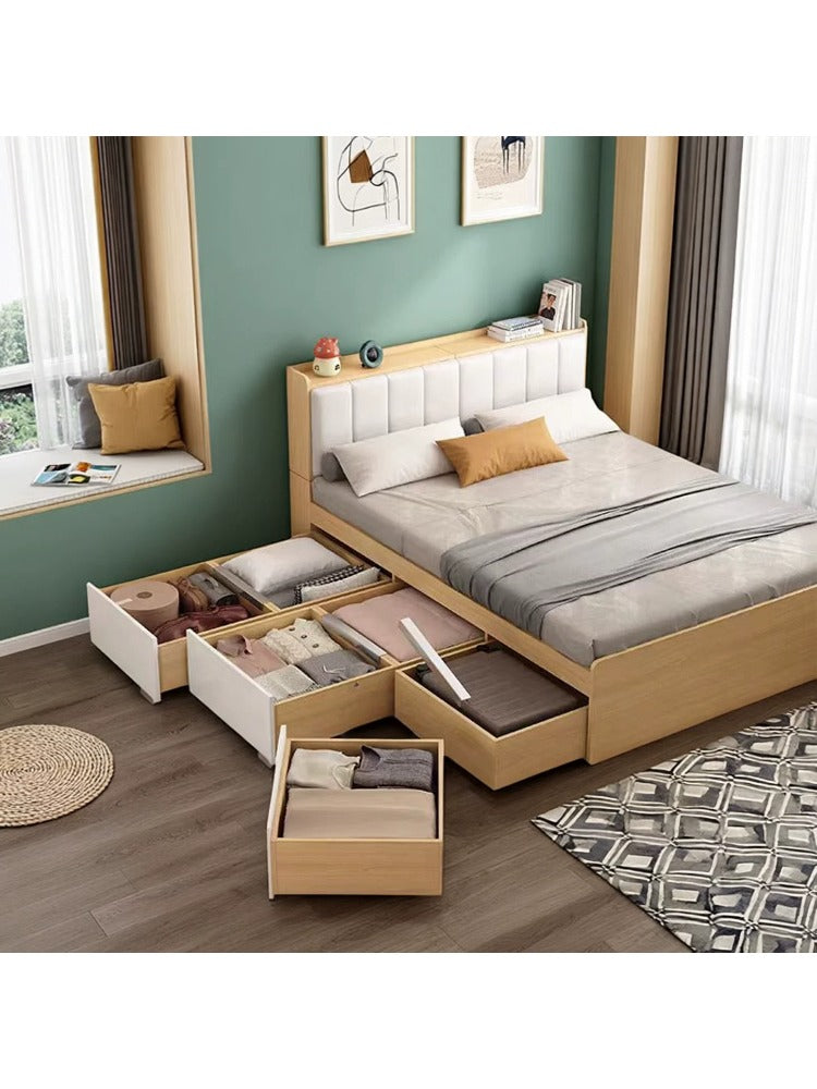 Modern Minimalist Tatami Bed, Small Room Space-Saving Storage Bed, Customizable Children's High-Box Storage Single Bed