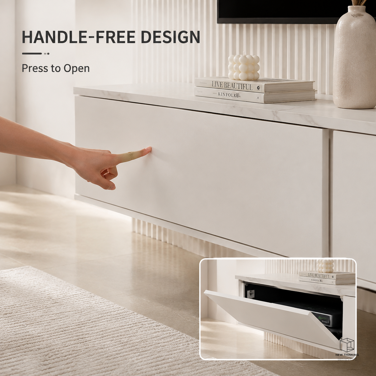Warm White Floating TV Cabinet | Wall-Mounted TV Console | Matching Coffee Table