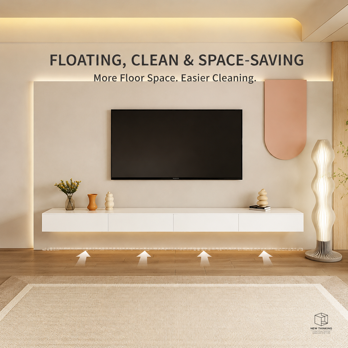 Warm White Floating TV Cabinet | Wall-Mounted TV Console | Matching Coffee Table