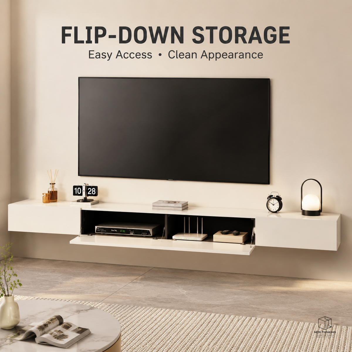 Warm White Floating TV Cabinet | Wall-Mounted TV Console | Matching Coffee Table