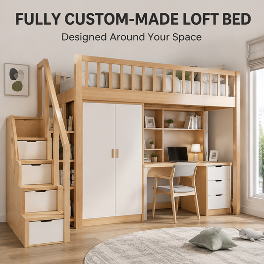 Custom Loft Bed with Staircase Storage | Wood or Metal High Sleeper Bed