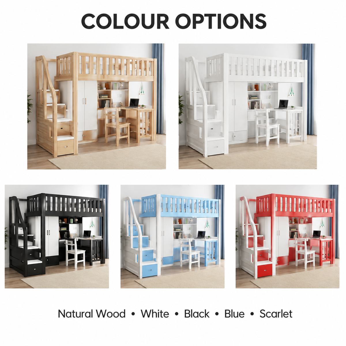 Custom Loft Bed with Staircase Storage | Wood or Metal High Sleeper Bed