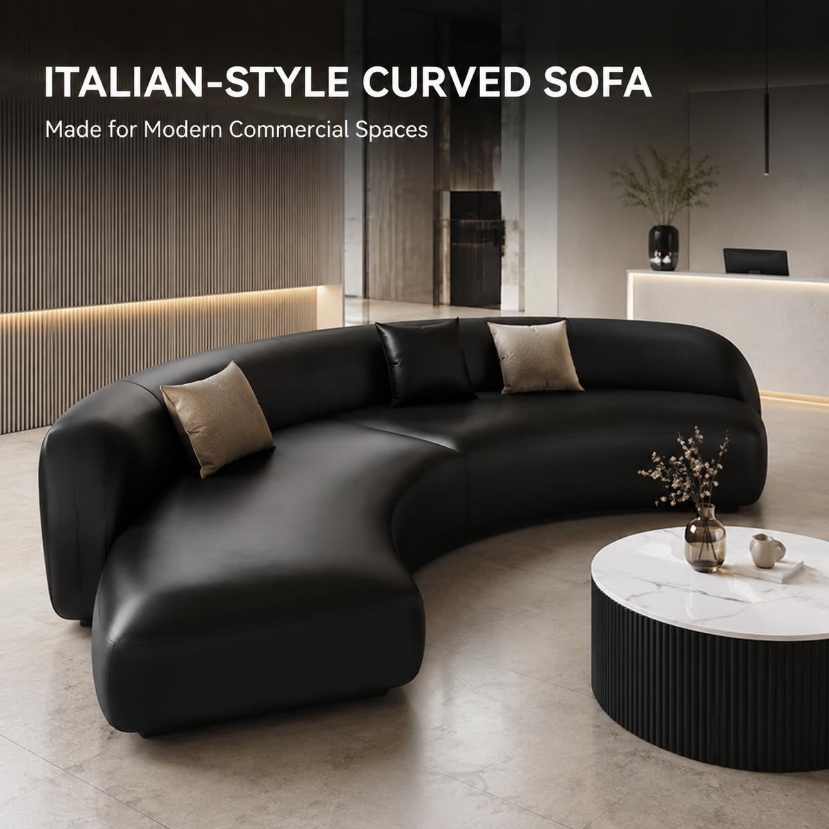 Italian-Style Curved Sofa | Custom Arc Reception Sofa for Hotel, Salon & Office