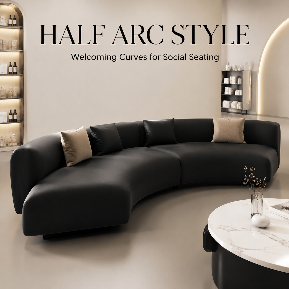 Italian-Style Curved Sofa | Custom Arc Reception Sofa for Hotel, Salon & Office