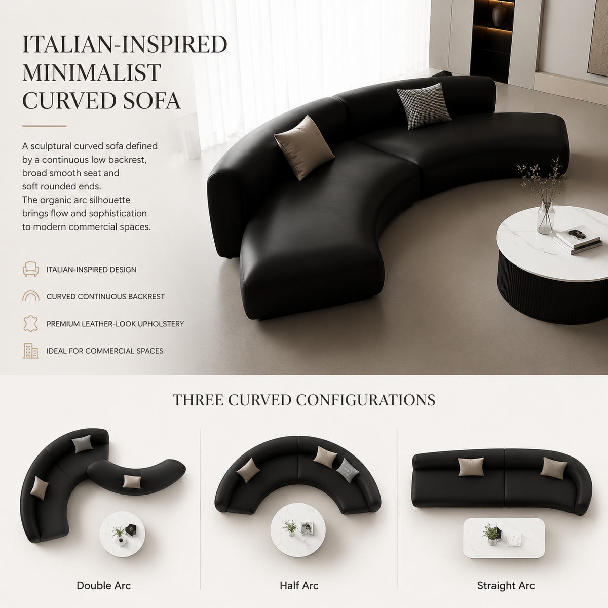 Italian-Style Curved Sofa | Custom Arc Reception Sofa for Hotel, Salon & Office