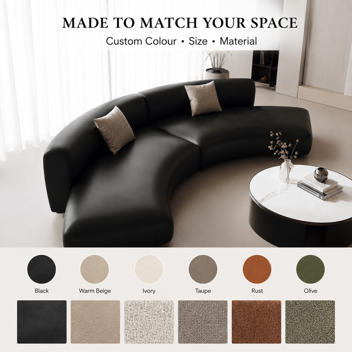 Italian-Style Curved Sofa | Custom Arc Reception Sofa for Hotel, Salon & Office